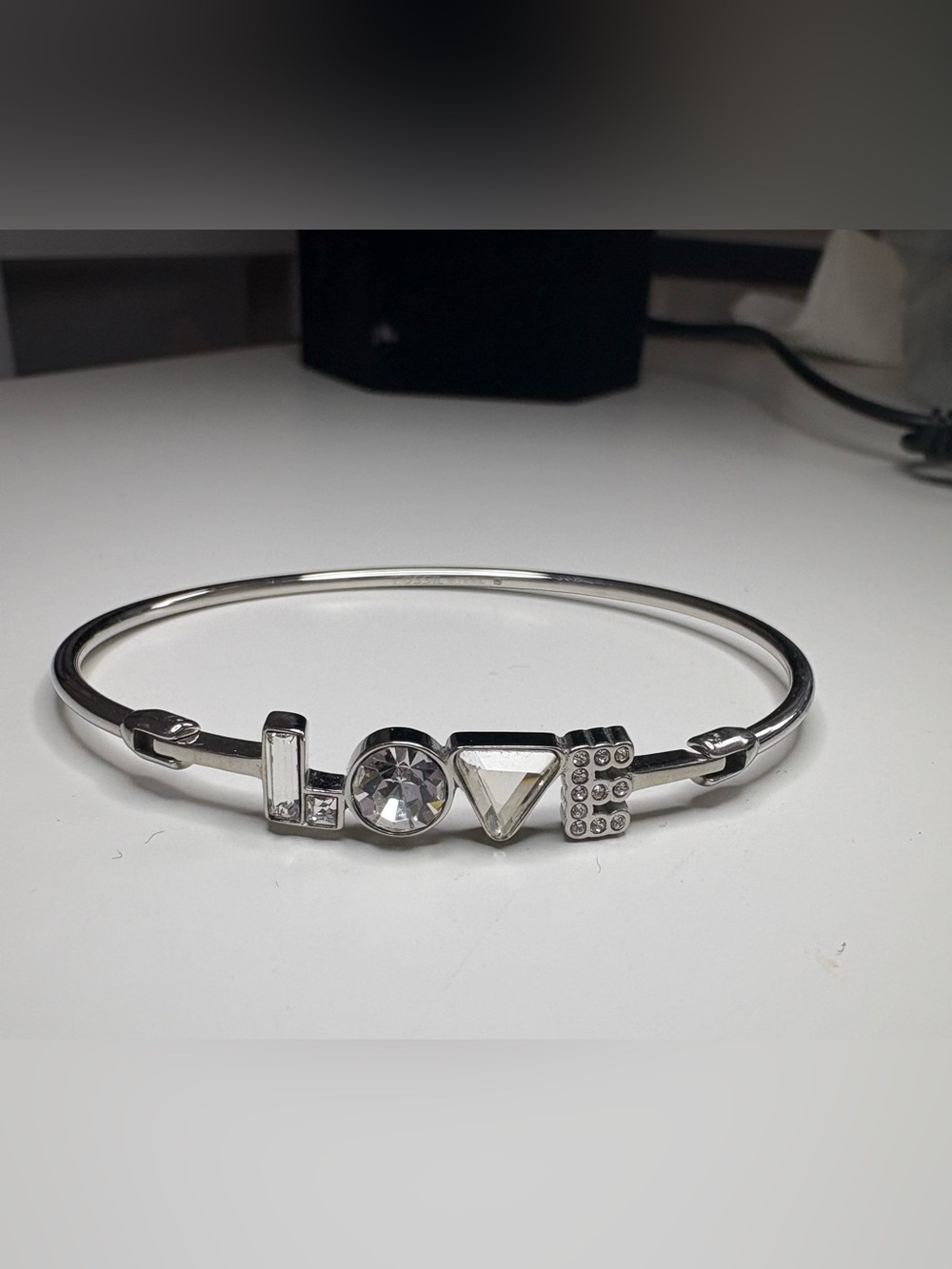 Fossil Silver-tone 'LOVE' Crystal Accent Bangle